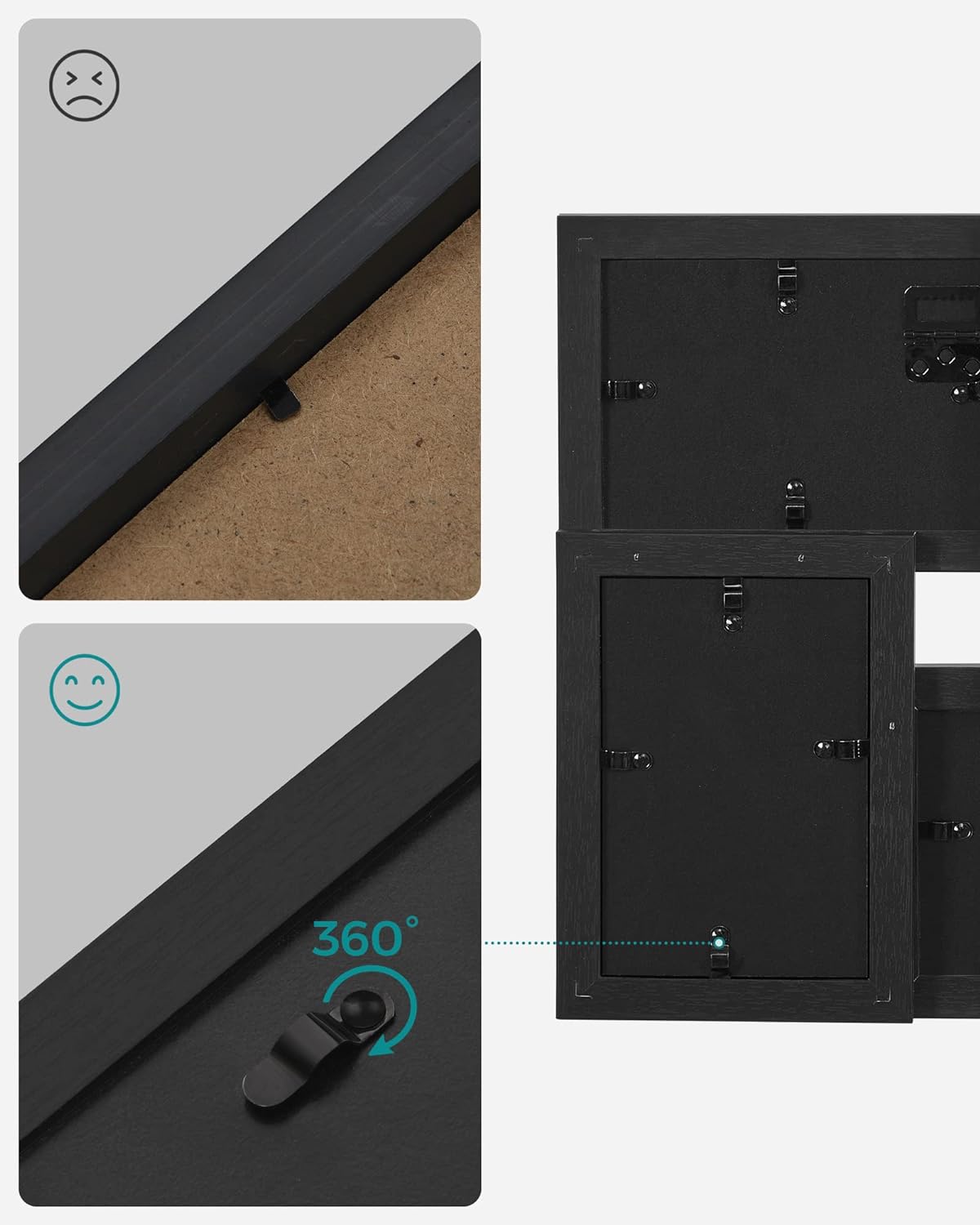 Songmics Ξύλινη Κορνίζα για 4 Φωτογραφίες 10 x 15 cm - Black - RPF25BK