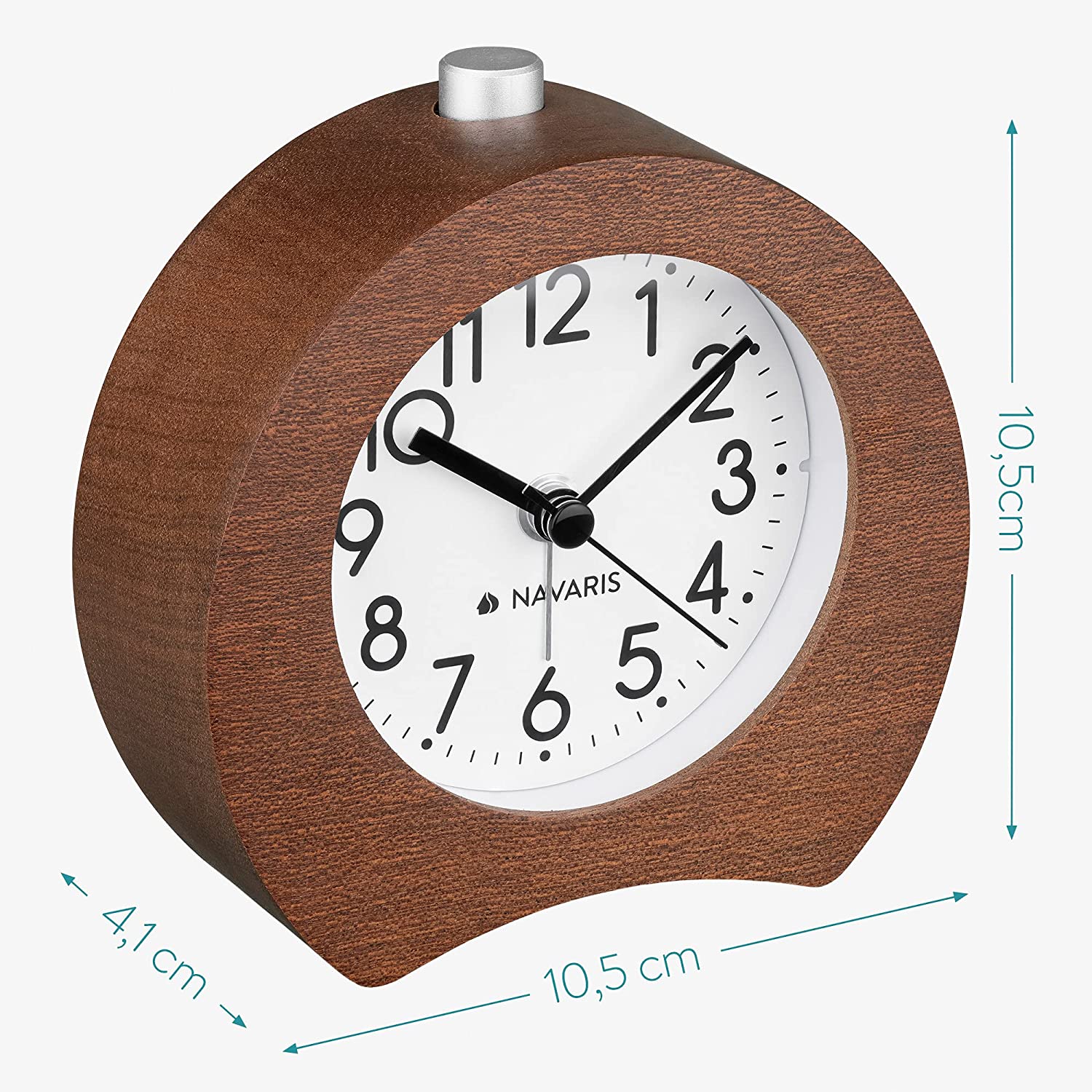 Navaris Αναλογικό Επιτραπέζιο Ρολόι και Ξυπνητήρι - Design Retro Horseshoe - Dark Brown - 54298.18.02