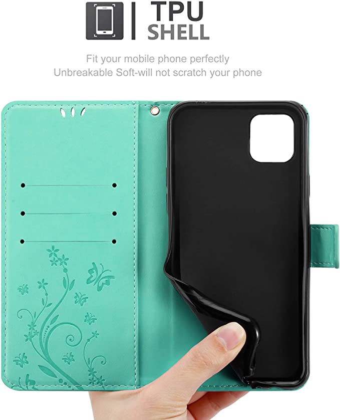 Cadorabo iPhone 13 Pro Max Θήκη Πορτοφόλι Stand από Δερματίνη - Floral - Turquoise