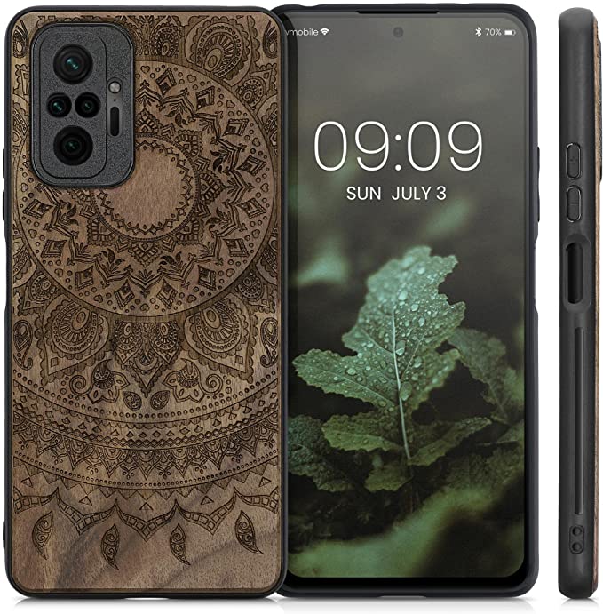 KW Xiaomi Redmi Note 10 Pro Θήκη από Φυσικό Ξύλο - Design Indian Sun - Dark Brown - 55940.06