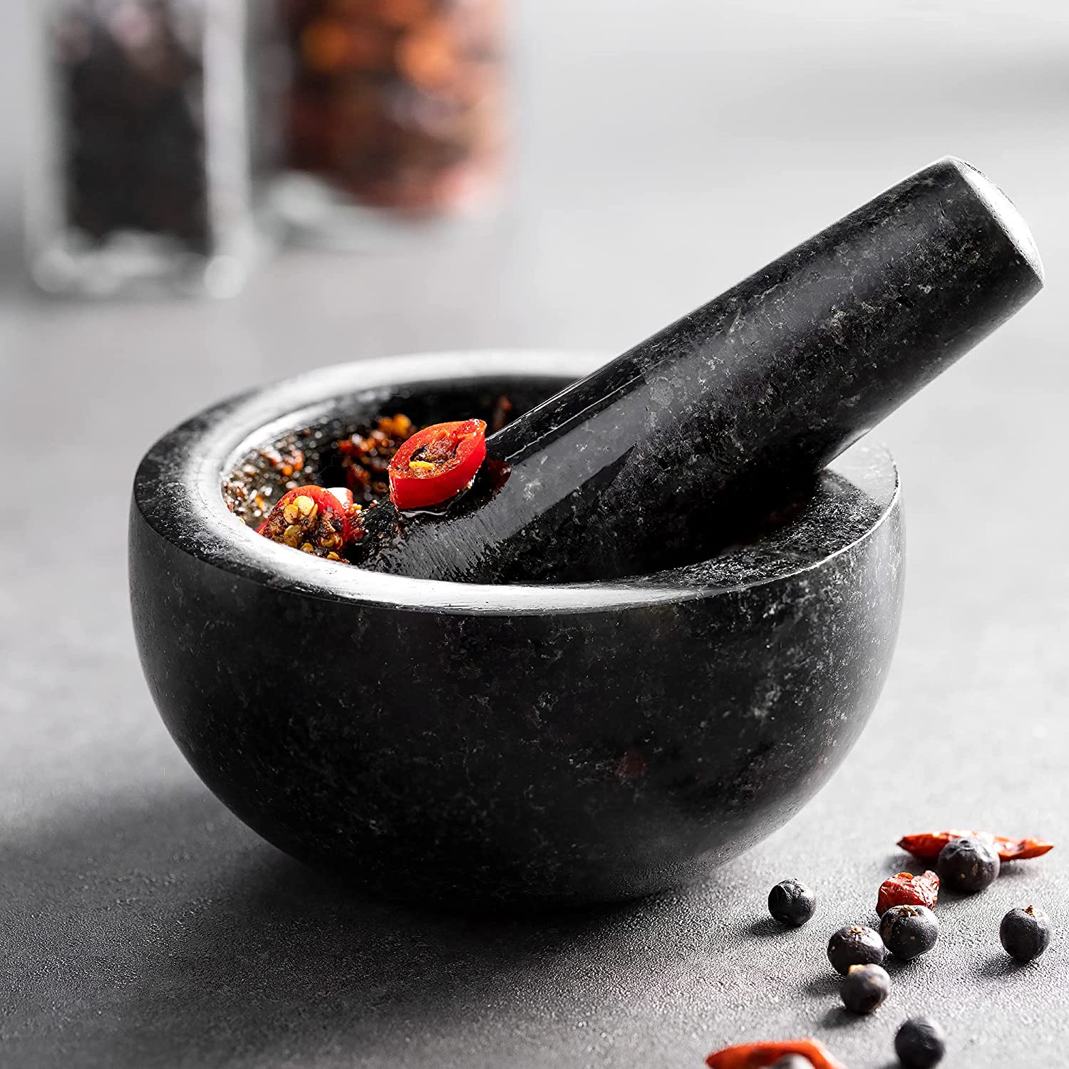 Navaris Mortar and Pestle Set Σετ με Γουδί και Γουδοχέρι από Φυσικό Γρανίτη - Black - 47789.02