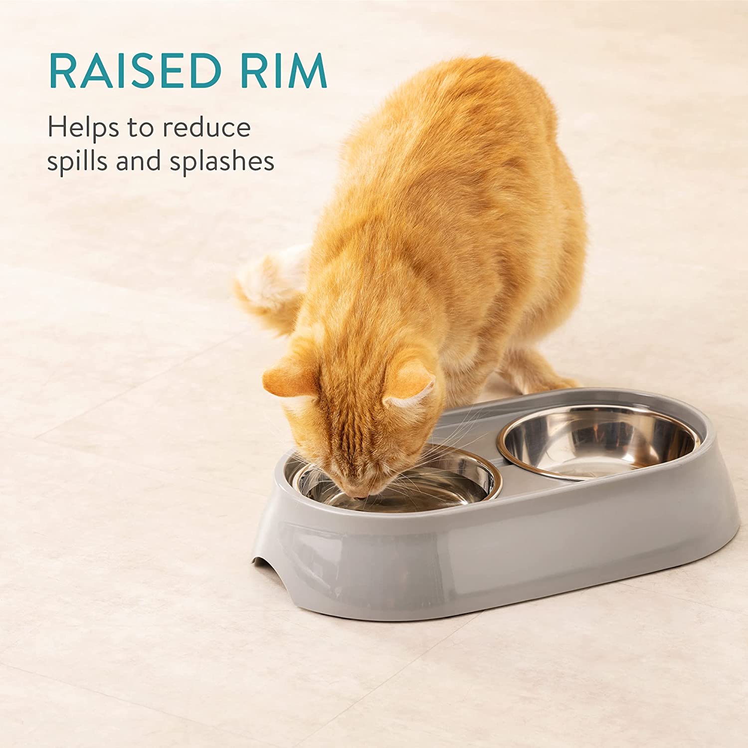 Navaris Σετ με 2 Μπολ Φαγητού και Νερού από Ανοξείδωτο Ατσάλι με Βάση για Κατοικίδια - 58235.2