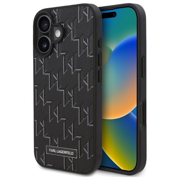 Karl Lagerfeld iPhone 16 Plus - Hot Stamp MagSafe Σκληρή Θήκη με Επένδυση Συνθετικού Δέρματος - Black - KLHMP16MPKHPORPK