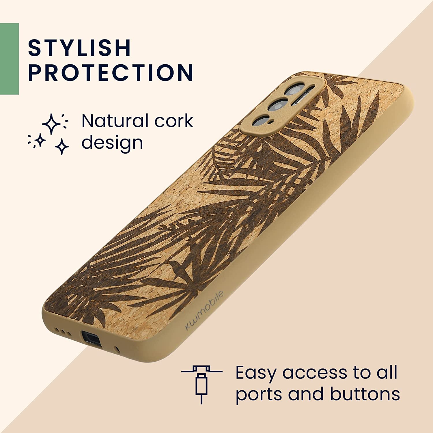 KW Xiaomi Redmi Note 10 5G / Poco M3 Pro 5G Σκληρή Θήκη από Φελλό με Πλαίσιο Σιλικόνης - Design Jungle - Dark Brown / Light Brown - 57928.01