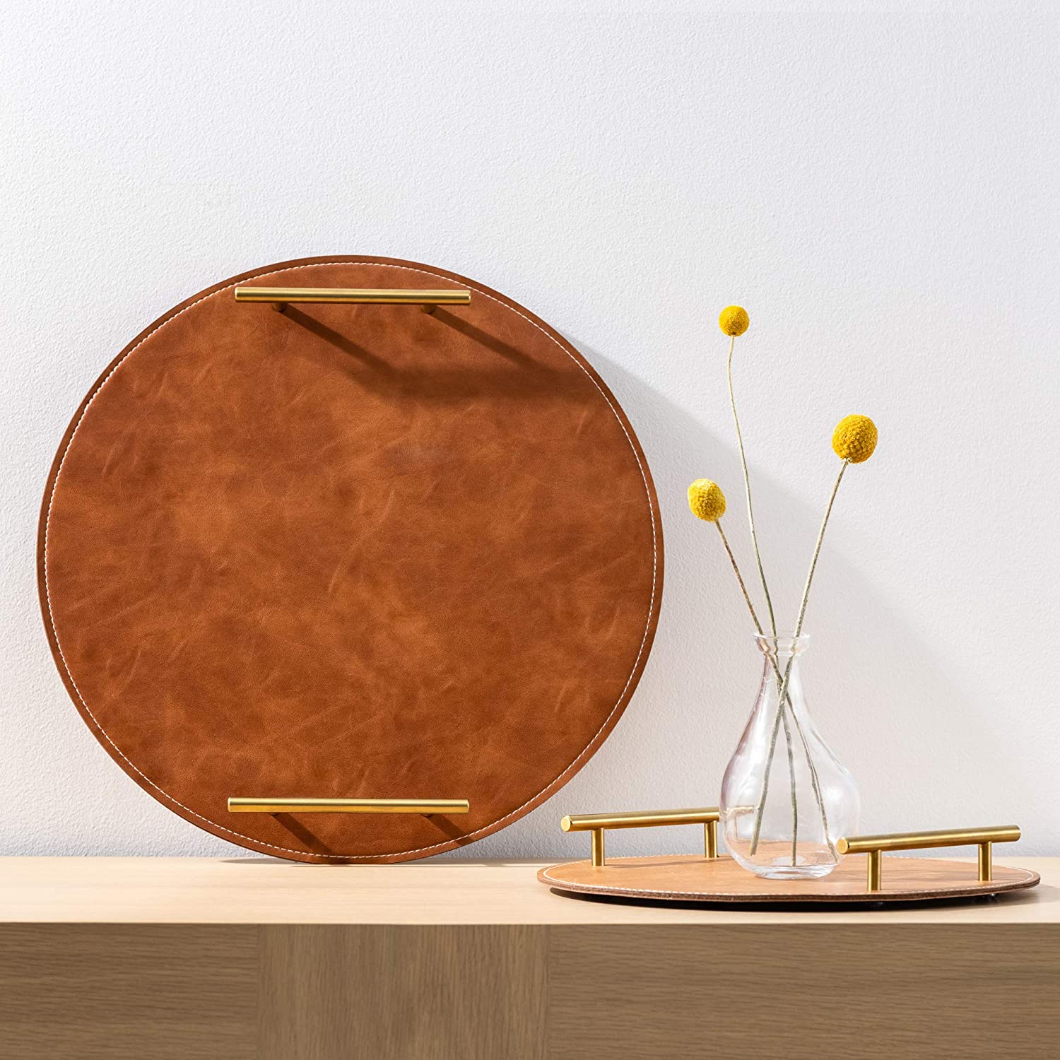 Navaris Σετ με 2 Δίσκους Σερβιρίσματος από Συνθετικό Δέρμα - Brown - 53514.02.05