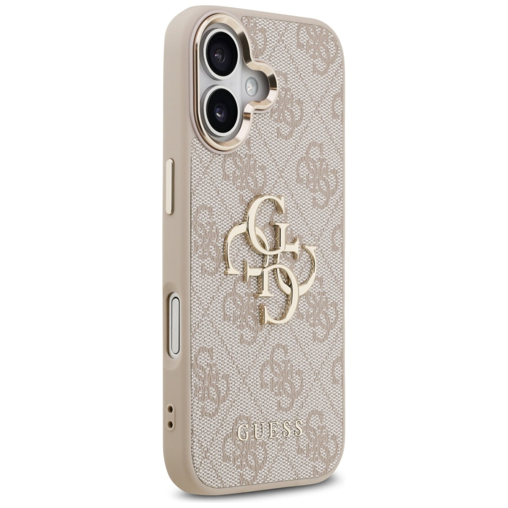 Guess iPhone 17 - 4G Big 4G Classic Logo - Σκληρή Θήκη με Πλαίσιο Σιλικόνης και Επένδυση από Οικολογικό Δέρμα - Pink / Gold - GUHCP17S4GMGCPI