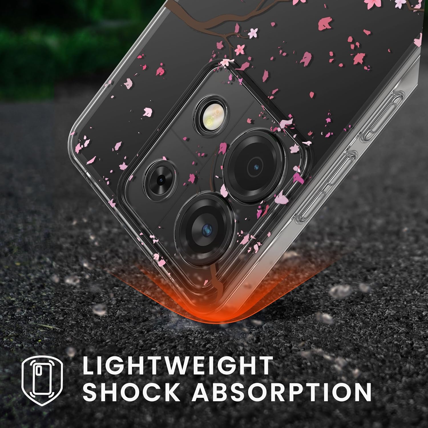 KW Xiaomi Redmi Note 13 Pro 5G / Poco X6 5G Θήκη Σιλικόνης TPU με Αντιχαρακτικό Γυαλί - Design Cherry Blossoms Petals - Pink / Dark Brown / Διάφανη