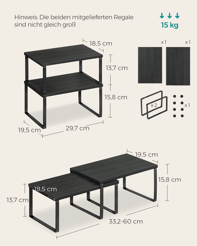 Songmics Σετ με 2 Ξύλινα Ράφια για τον Πάγκο - Ink Black / Ebony Black - KCS02B01