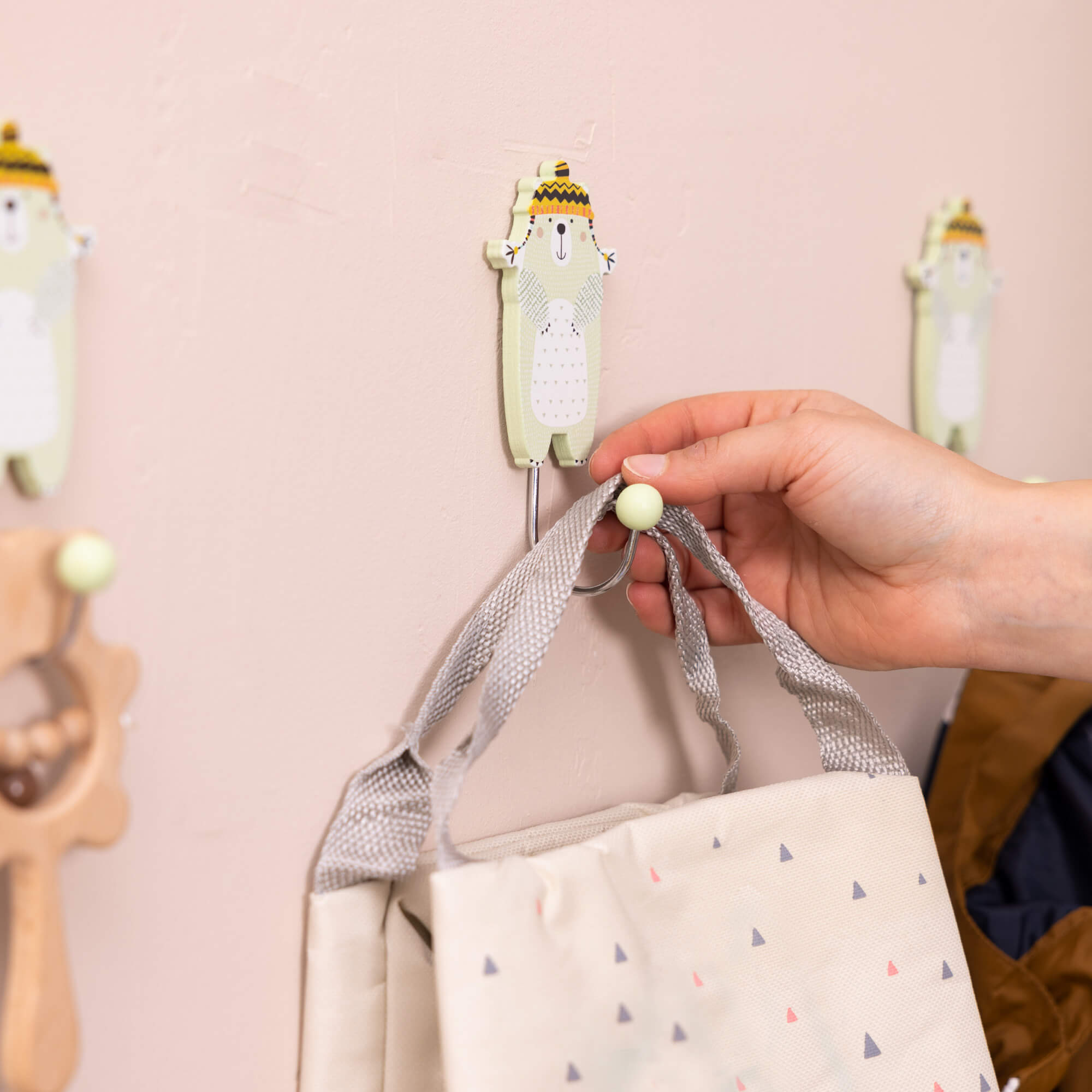 Navaris Σετ με 5 Επιτοίχιες Κρεμάστρες για Παιδικό Δωμάτιο - Design Bear - Green - 57099.01