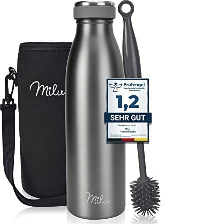 Milu T5 Stainless Steel Μπουκάλι Θερμός από Ανοξείδωτο Ατσάλι για Ζεστά και Κρύα Ροφήματα - 750ml - Grey - 6451