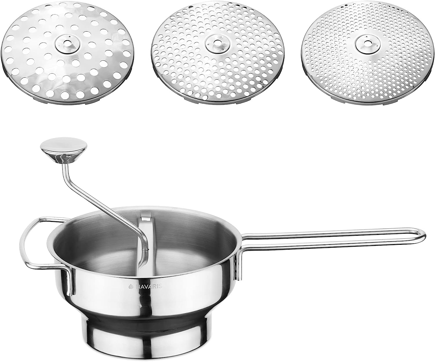 Navaris Μύλος Λαχανικών Χειρός από Ανοξείδωτο Ατσάλι με 3 Δίσκους Αλέσματος - Silver - 47369.02