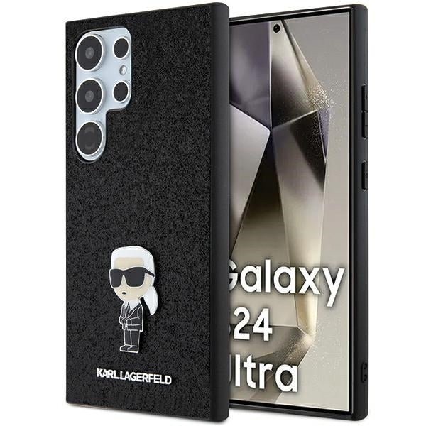 Karl Lagerfeld Samsung Galaxy S24 Ultra - Fixed Glitter Ikonik Logo Metal Pin - Σκληρή Θήκη με Πλαίσιο Σιλικόνης - Black - KLHCS24LGKNPSK