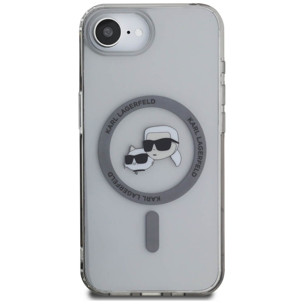 Karl Lagerfeld iPhone 16e - IML Metal Karl and Choupette Heads - MagSafe Σκληρή Θήκη με Πλαίσιο Σιλικόνης - Black - KLHMPSE4HLSKCK