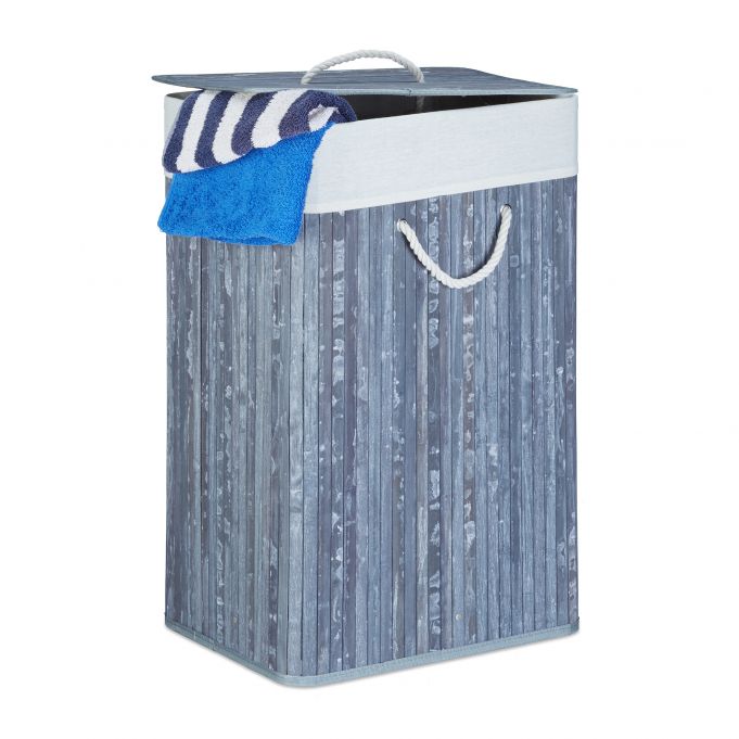 Relaxdays XL Καλάθι Απλύτων από Μπαμπού με Καπάκι - Grey / Creme - 4052025961862