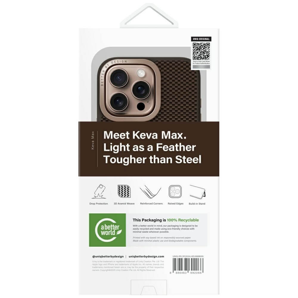 Uniq iPhone 16 Pro Keva Max MagClick - MagSafe Σκληρή Θήκη με Πλαίσιο Σιλικόνης και Σταντ Κάμερας - Brown