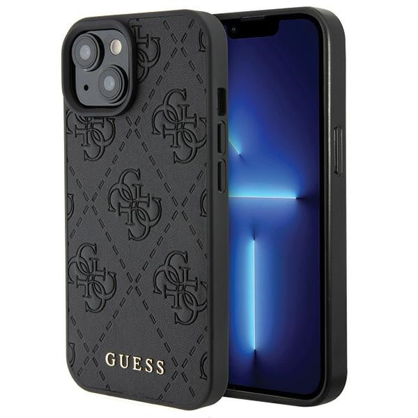 Guess iPhone 15 Leather 4G Stamped Θήκη με Επένδυση Συνθετικού Δέρματος - Black - GUHCP15SP4EPMK