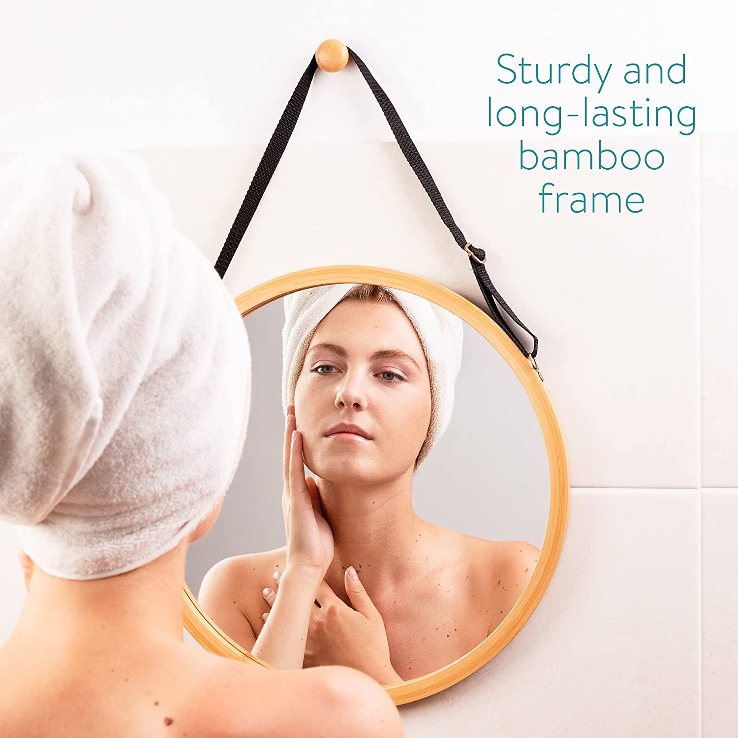 Navaris Στρόγγυλος Κρεμαστός Καθρέπτης Τοίχου από Μπαμπού - 38 cm - Light Brown / Black - 50259.3