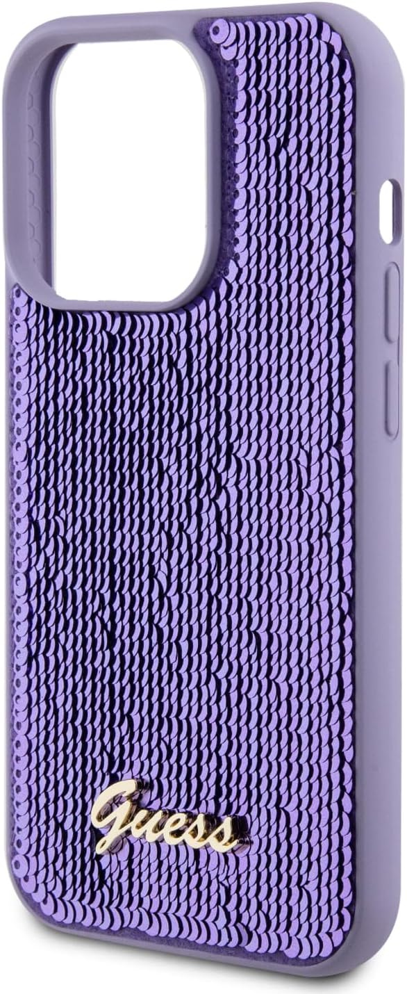 Guess iPhone 15 Pro Max - Sequin Script Metal Σκληρή Θήκη με Επένδυση από Παγέτες - Purple - GUHCP15XPSFDGSU