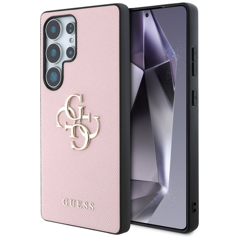 Guess Samsung Galaxy S25 Ultra - Grained Big 4G Logo Small Classic Logo - Σκληρή Θήκη με Επένδυση από Οικολογικό Δέρμα - Pink - GUHCS25LPGT4MBP