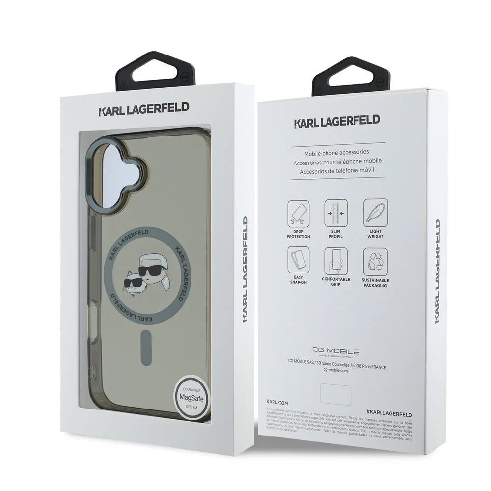 Karl Lagerfeld iPhone 16 Plus - IML Metal Karl and Choupette Head - Σκληρή Θήκη με Πλαίσιο Σιλικόνης και MagSafe - Black - KLHMP16MHLSKCK
