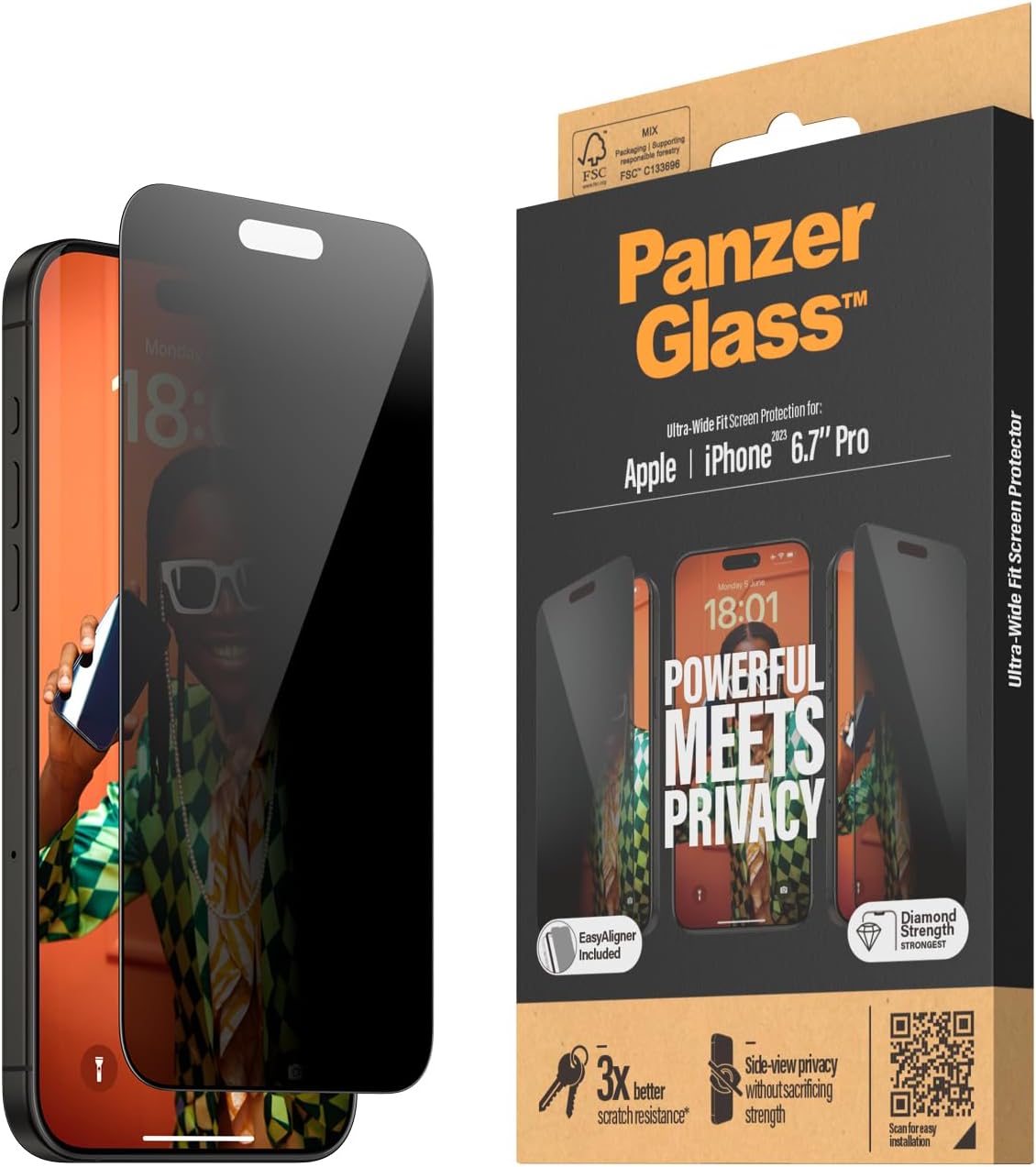 PanzerGlass iPhone 15 Pro Max Ultra-Wide Fit Easy Aligner Privacy Full Screen Αντιχαρακτικό Γυαλί Οθόνης - Black
