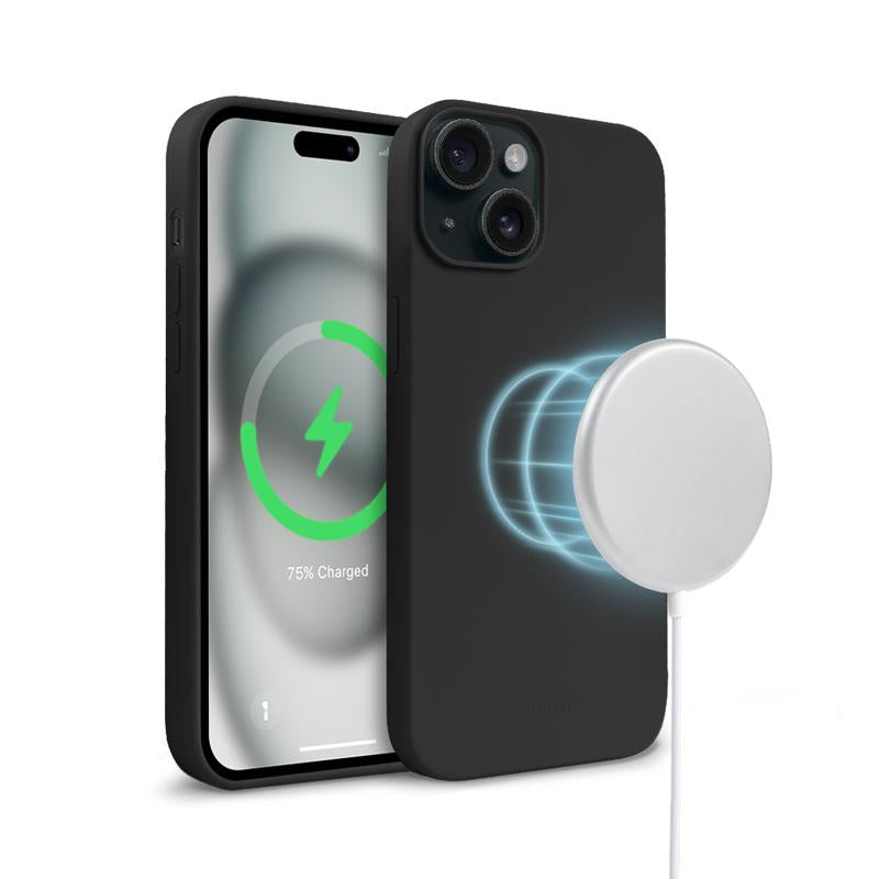 Crong iPhone 15 Color Cover Magnetic - Θήκη Σιλικόνης με MagSafe - Black