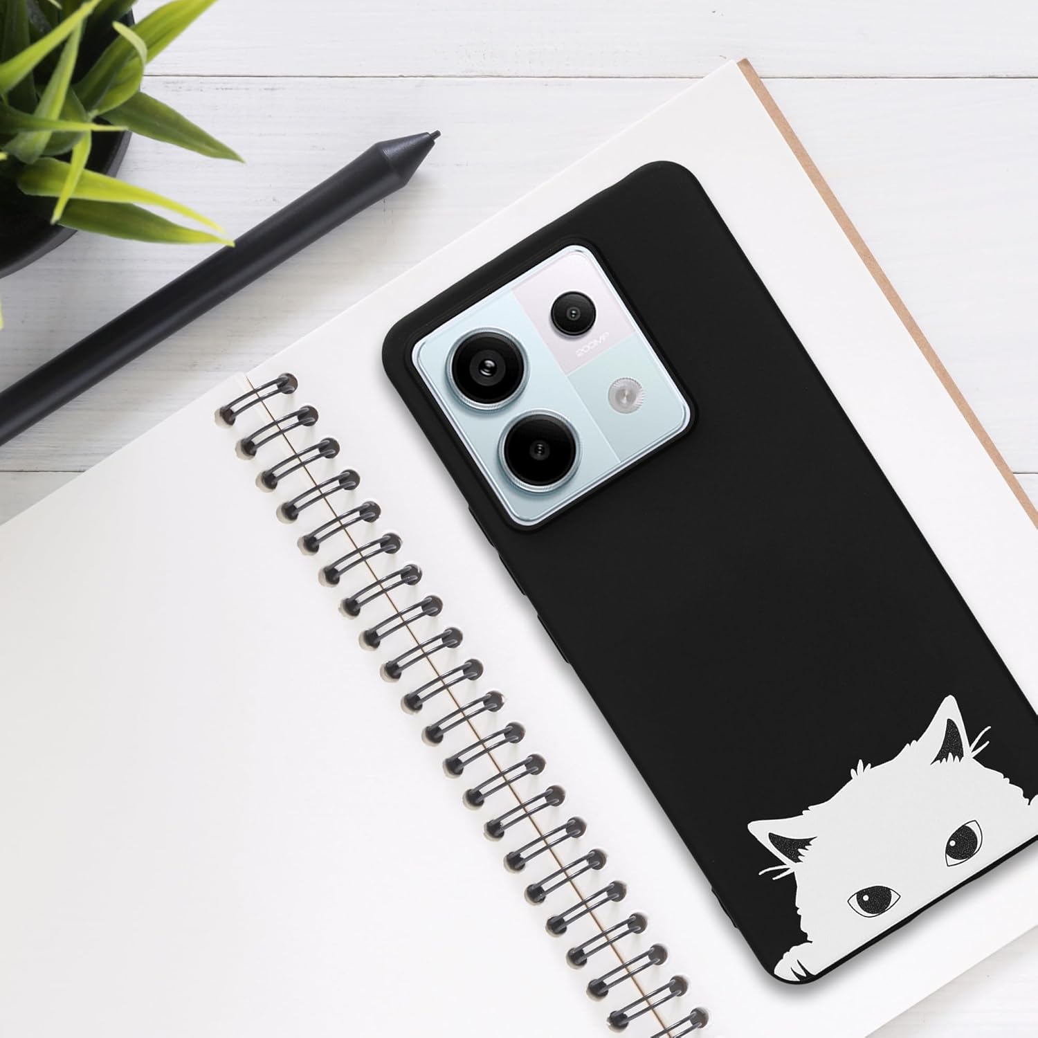 KW Xiaomi Redmi Note 13 Pro 5G / Poco X6 5G Λεπτή Θήκη Σιλικόνης TPU - Design Curious Cat - Black / White