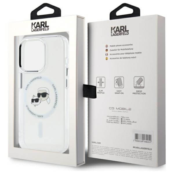 Karl Lagerfeld iPhone 15 Pro Max - IML Metal Karl and Choupette Head - Σκληρή Θήκη με Πλαίσιο Σιλικόνης και MagSafe - White - KLHMP15XHLSKCH