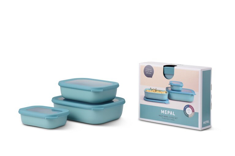 Mepal Cirqula Rectangular Σετ με 3 BPA Free Δοχεία Αποθήκευσης Φαγητού - 500 ml - 1000 ml - 2000 ml - Nordic Green