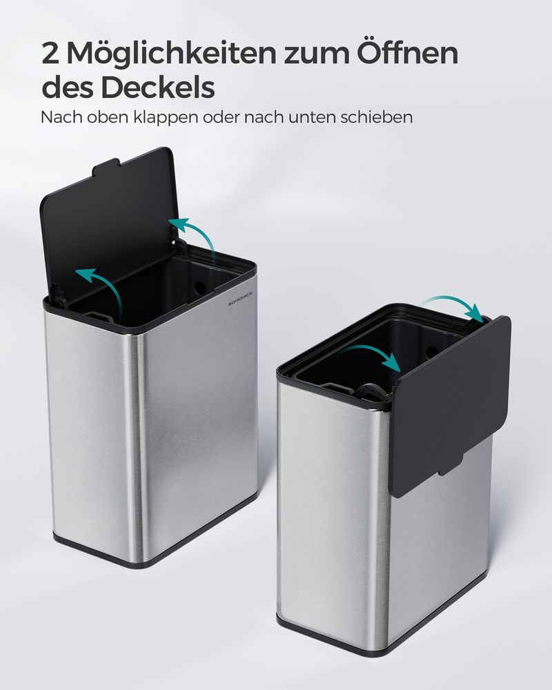 Songmics Κρεμαστός Κάδος Απορριμμάτων για Ντουλάπι από Ατσάλι και Πλαστικό Καπάκι - 8L - Metallic Silver - LTB810E08