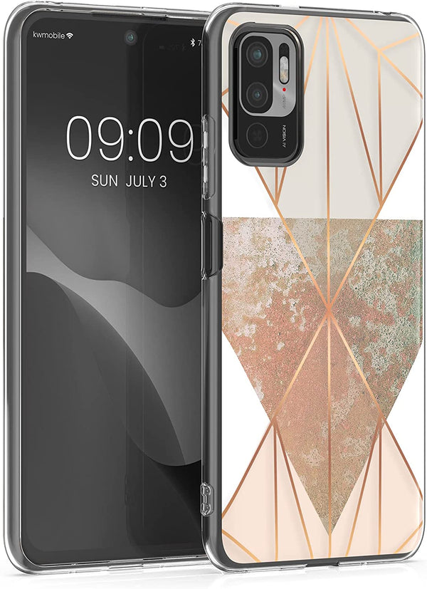 KW Xiaomi Redmi Note 10 5G / Poco M3 Pro 5G Θήκη Σιλικόνης TPU Design Triangular Shapes - Beige / Rose Gold / White - 57091.03