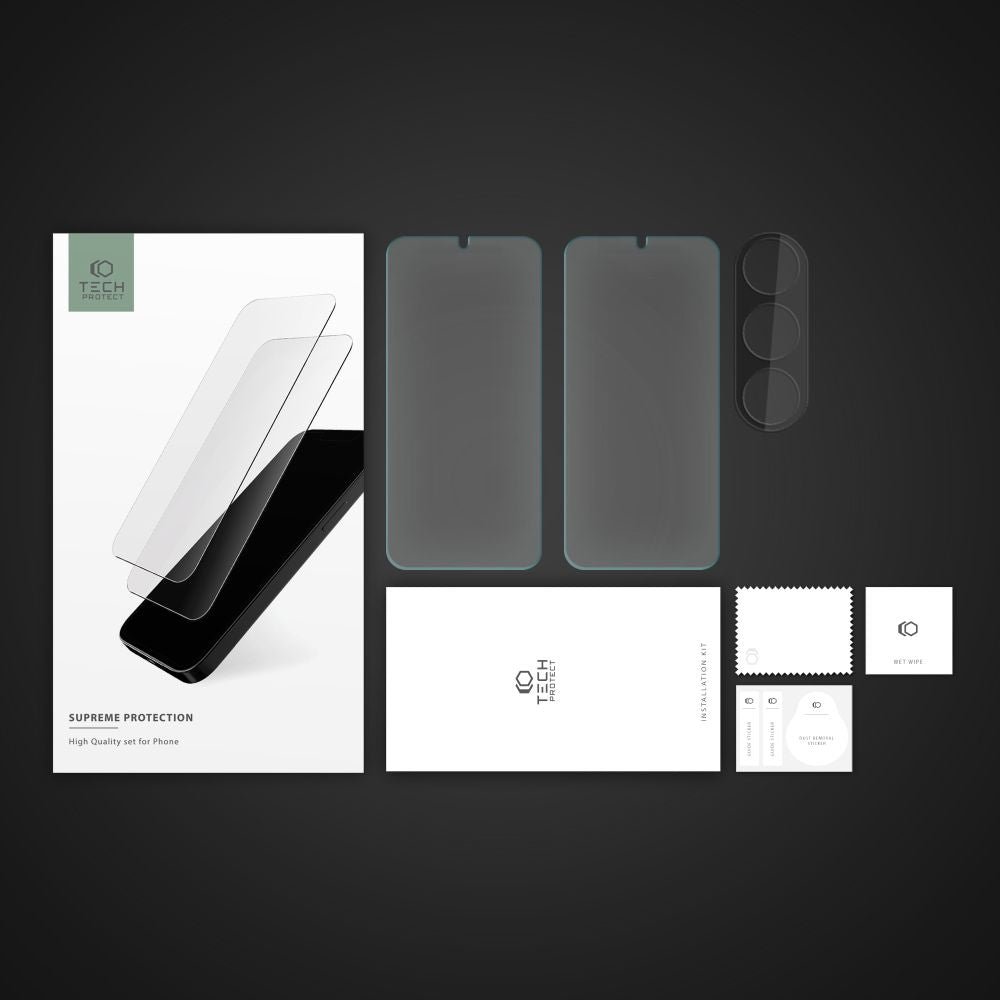 Tech - Protect Samsung Galaxy A14 5G Supreme Set - Σετ με 2 Tempered Glass Αντιχαρακτικά Γυαλιά Οθόνης και 1 Αντιχαρακτικό Γυαλί για την Κάμερα - Διάφανα