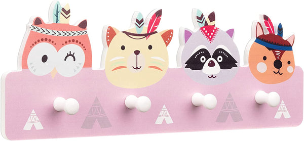 Navaris Παιδική Ξύλινη Κρεμάστρα Τοίχου - Design Animal - Multicolor - 57763.01
