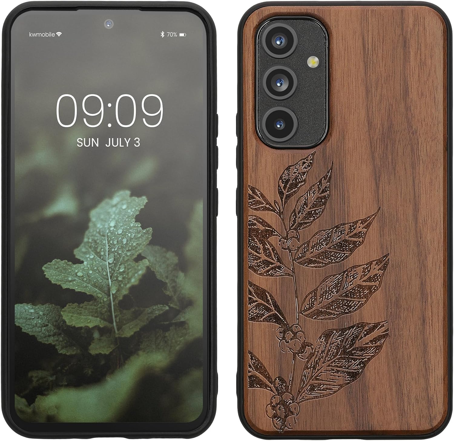 KW Samsung Galaxy A54 5G Θήκη από Φυσικό Ξύλο - Design Leaf Branch - Dark Brown - 60799.06