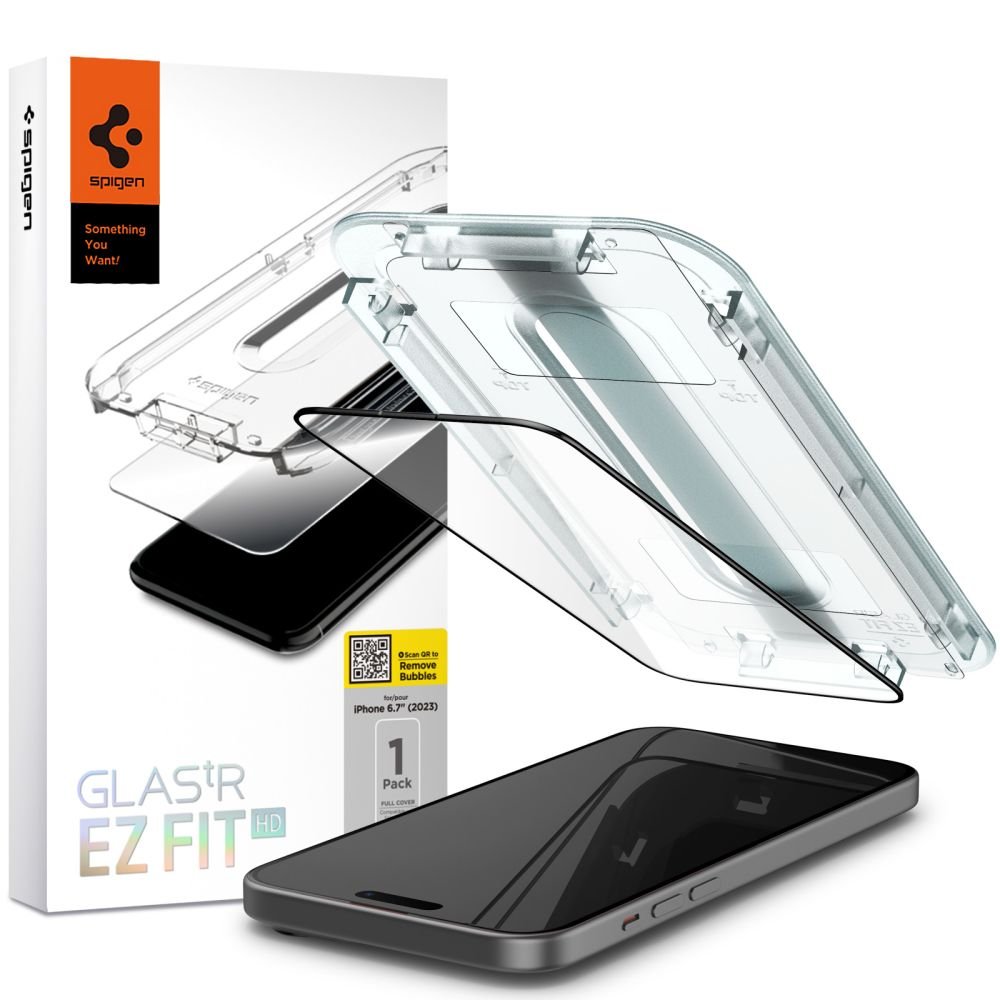 Spigen iPhone 15 Plus Glas.TR EZ Fit FC 0.3mm 2.5D 9H Case Friendly Full Screen Tempered Glass Αντιχαρακτικό Γυαλί Οθόνης - Black - AGL06888