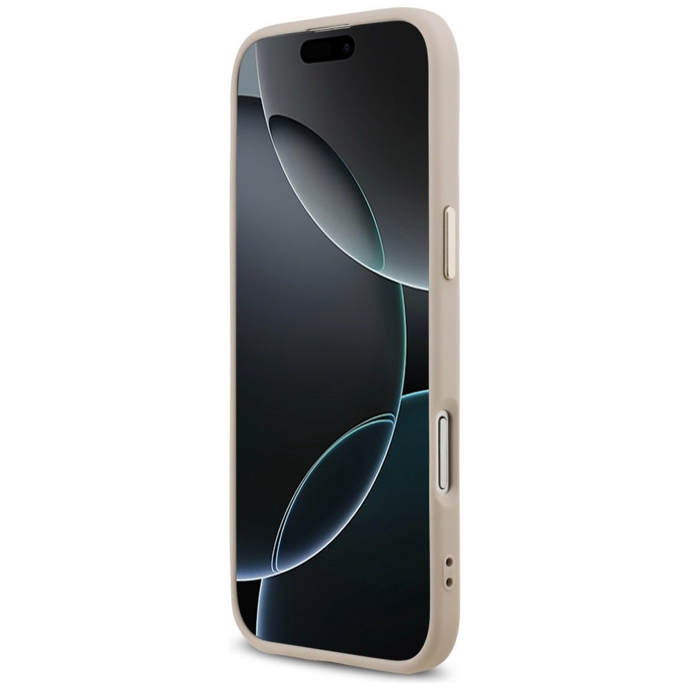 Guess iPhone Air - 4G Triangle Strass Logo MagSafe - Σκληρή Θήκη με Επένδυση Συνθετικού Δέρματος - Pink / Gold - GUHMP17MP4GTDGMP