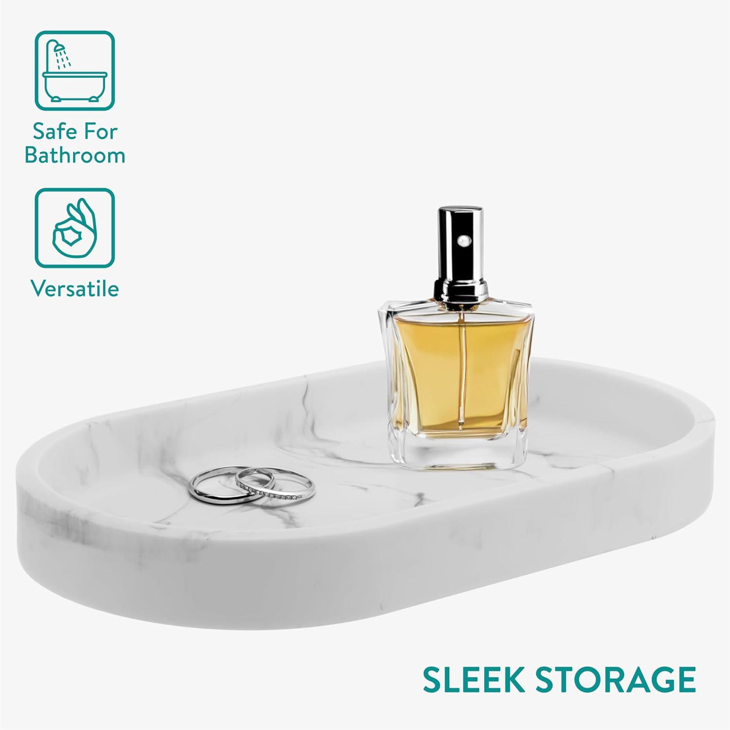 Navaris Διακοσμητικός Οβάλ Δίσκος από Πολυρητίνη - Design Marble - 22.5 x 12.5 x 2.7 cm - White - 55578.02.01