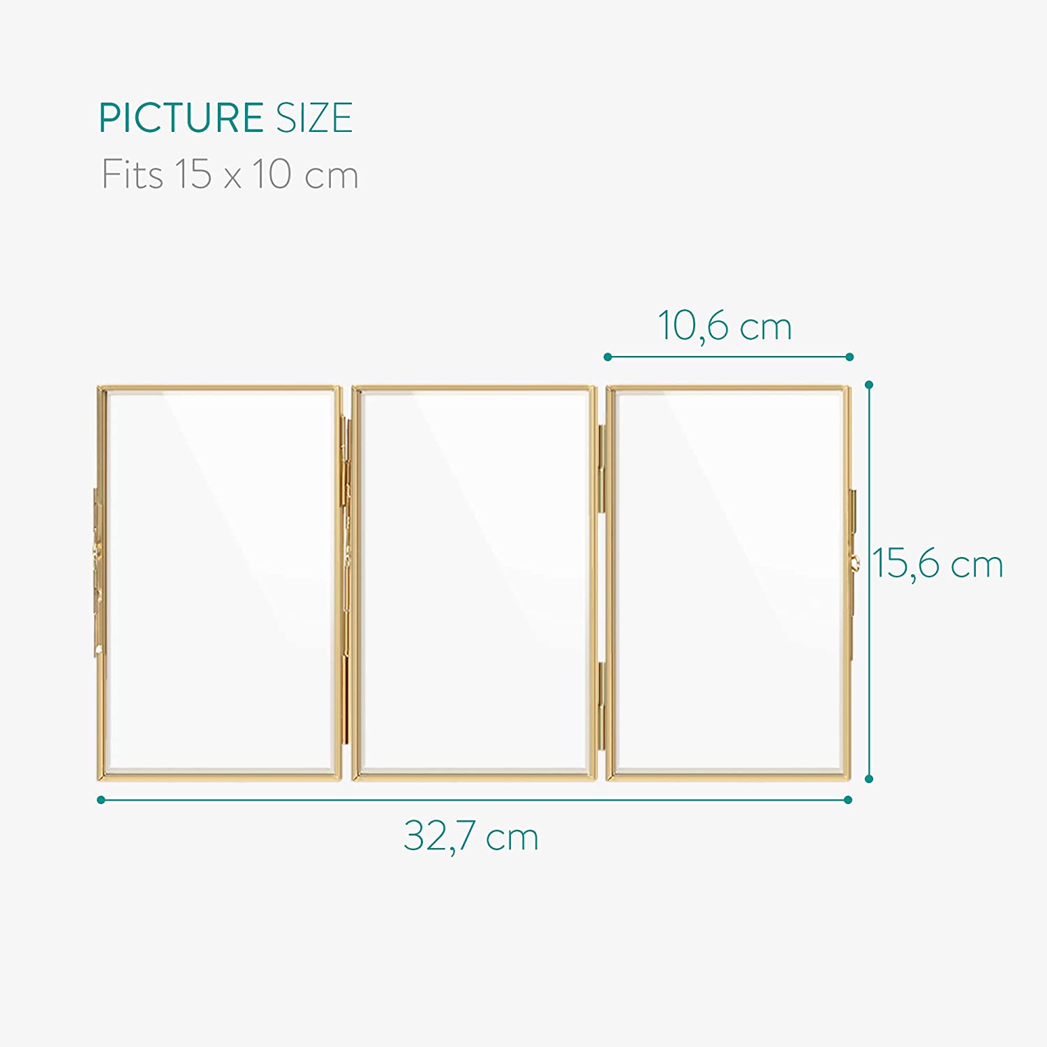 Navaris Αναδιπλούμενη Τριπλή Κορνίζα για Φωτογραφίες 15x10cm - Μέγεθος XS - Gold - 50576.14.21