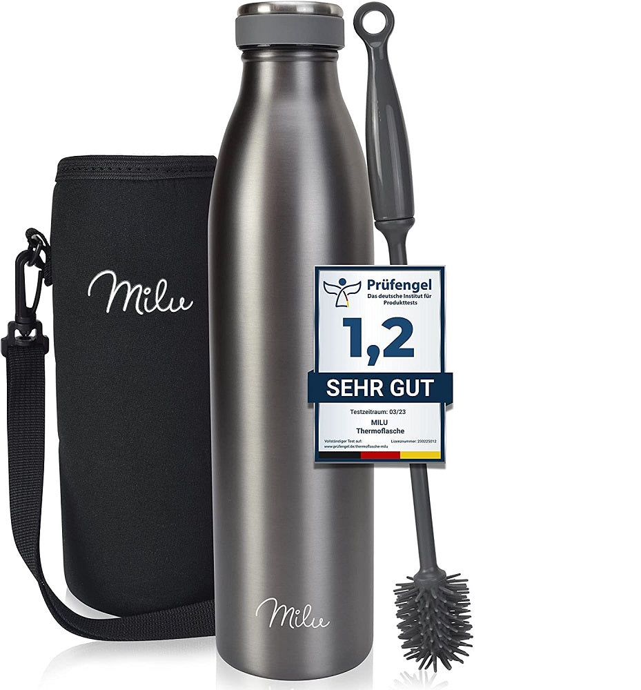 Milu T5 Stainless Steel Μπουκάλι Θερμός από Ανοξείδωτο Ατσάλι για Ζεστά και Κρύα Ροφήματα - 1000ml - Grey - 6505