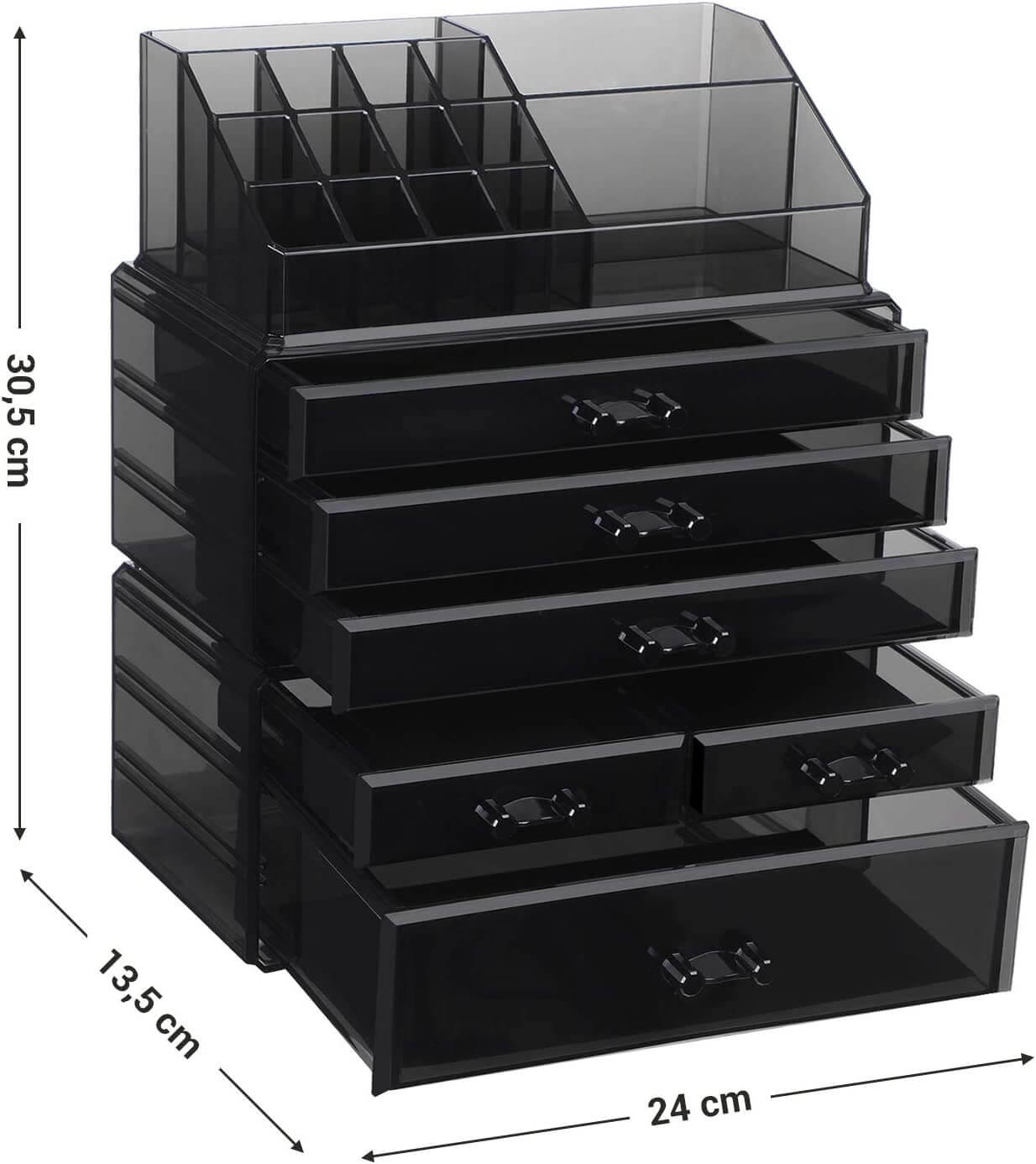 Songmics Ακρυλικός Οργανωτής Καλλυντικών με 6 Συρτάρια - Black / Ημιδιάφανος - JKA009BK