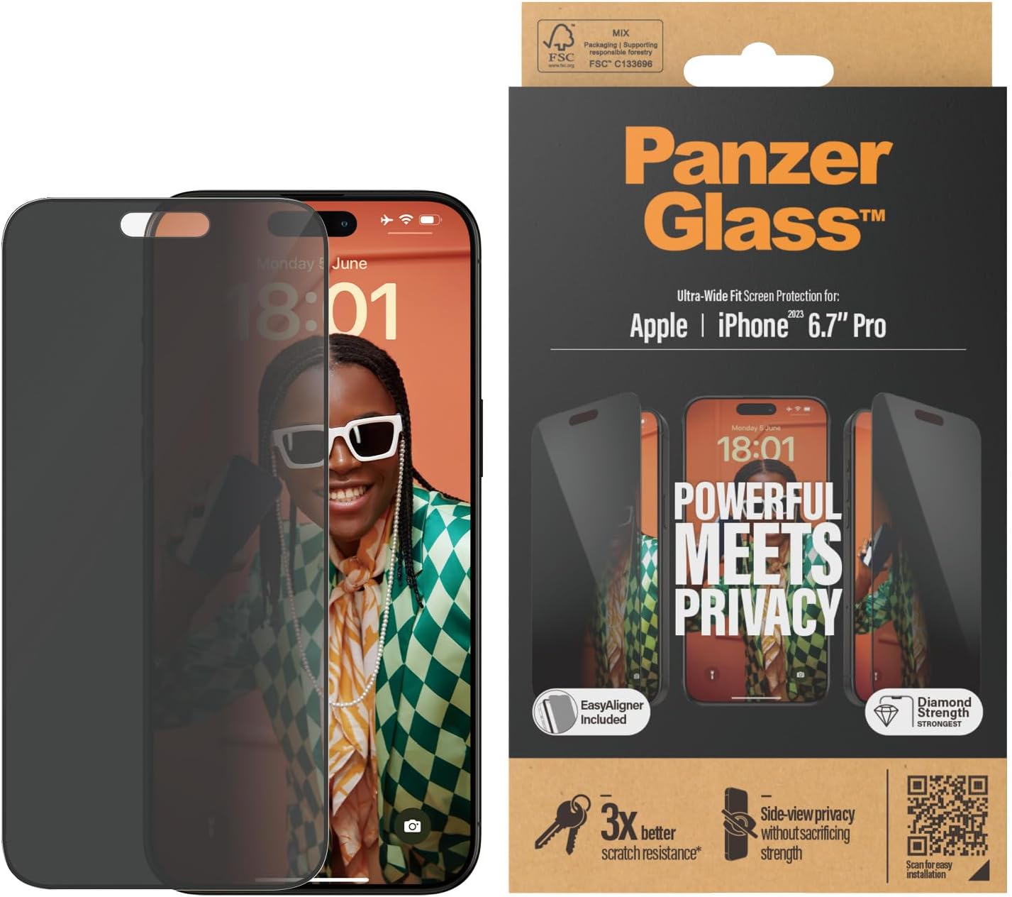 PanzerGlass iPhone 15 Pro Max Ultra-Wide Fit Easy Aligner Privacy Full Screen Αντιχαρακτικό Γυαλί Οθόνης - Black