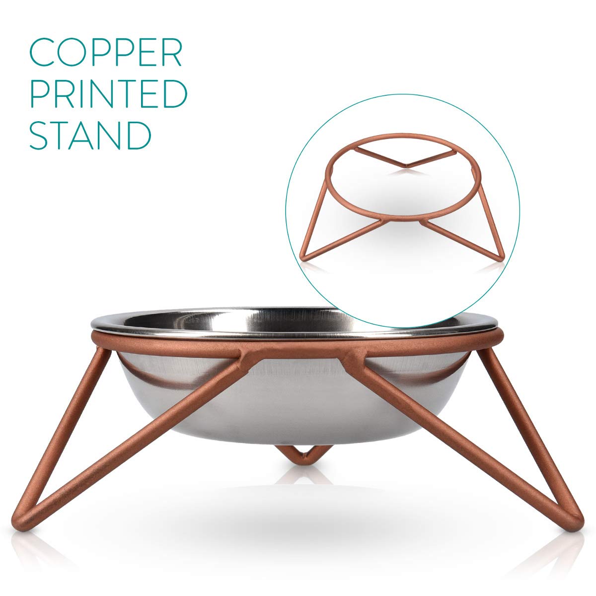 Navaris Stainless Steel Pet Bowls - Σετ με 2 Μπολ Φαγητού και Νερού με Βάση για Κατοικίδια - Silver / Copper - 46741.1.02