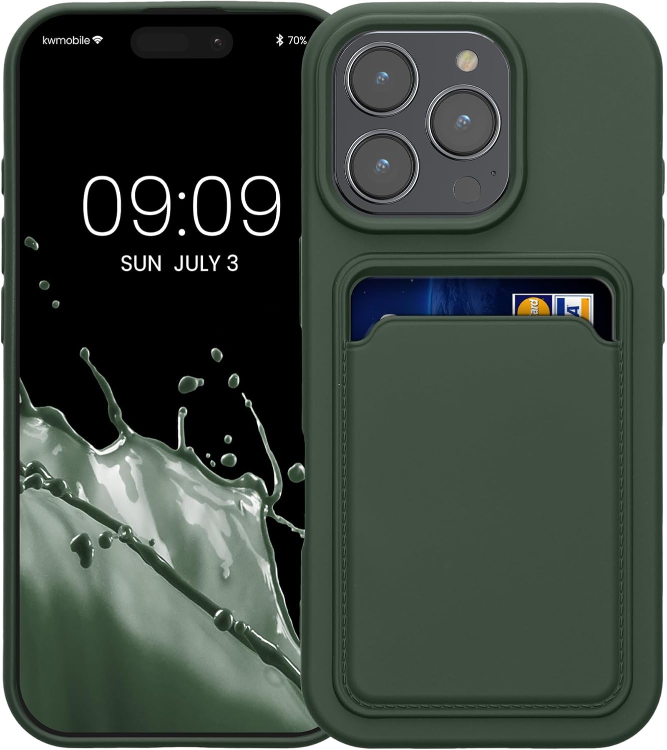 KW iPhone 16 Pro Θήκη Σιλικόνης TPU με Υποδοχή για Κάρτα - Dark Green