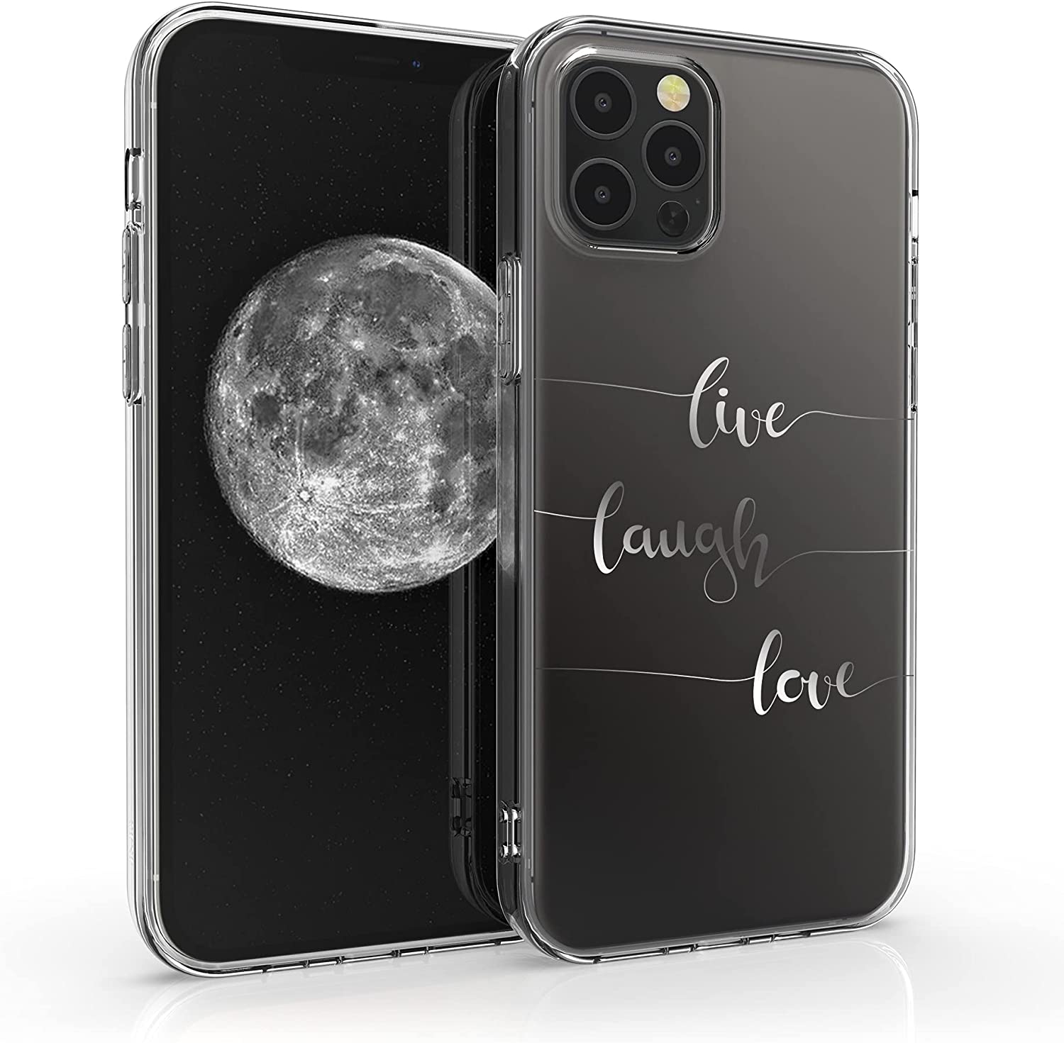 KW iPhone 12 Pro Max Θήκη Σιλικόνης TPU Design Live Laugh Love - Silver / Διάφανη - 53037.08