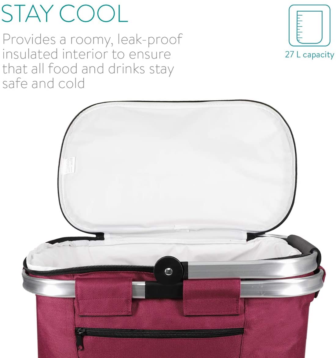 Navaris Πτυσσόμενη Ισοθερμική Τσάντα Πικ-Νικ - Bordeaux - 45859.13