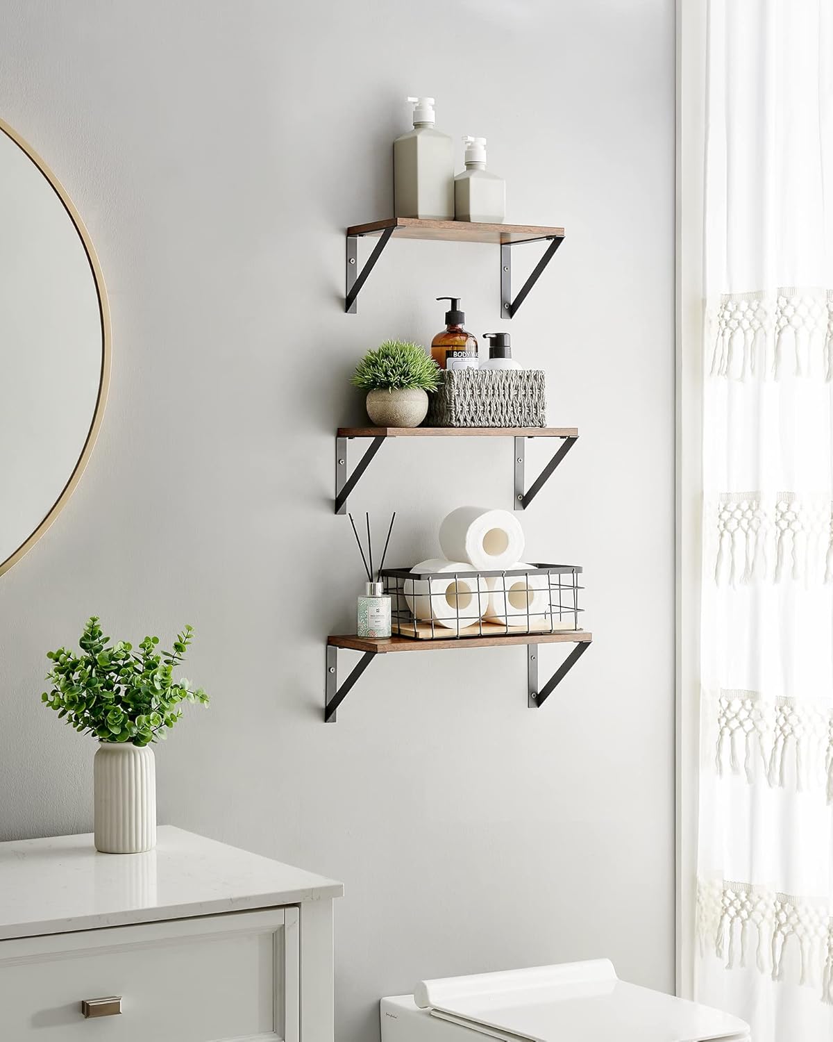 Vasagle Σετ με 3 Επιτοίχια Ράφια - Vintage Brown / Black - LWS442B01