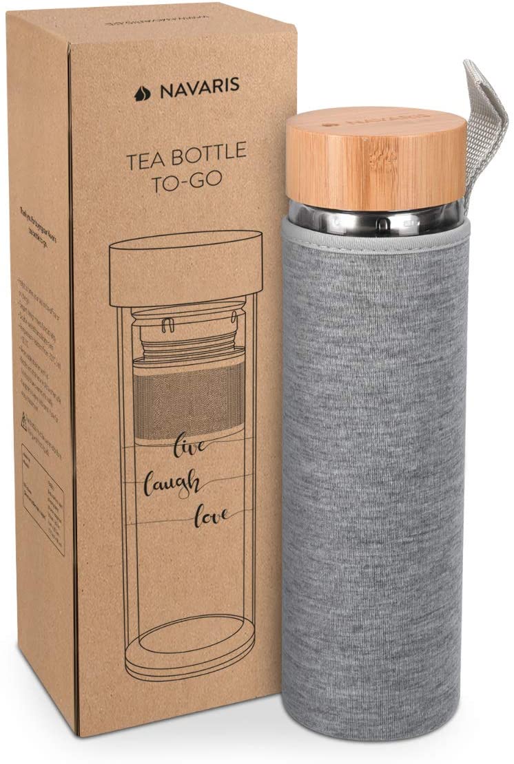 Navaris Γυάλινο Μπουκάλι Τσαγιού με Θήκη μεταφοράς - 500ml - Design Live Laugh Love - Clear - 45888.2.05