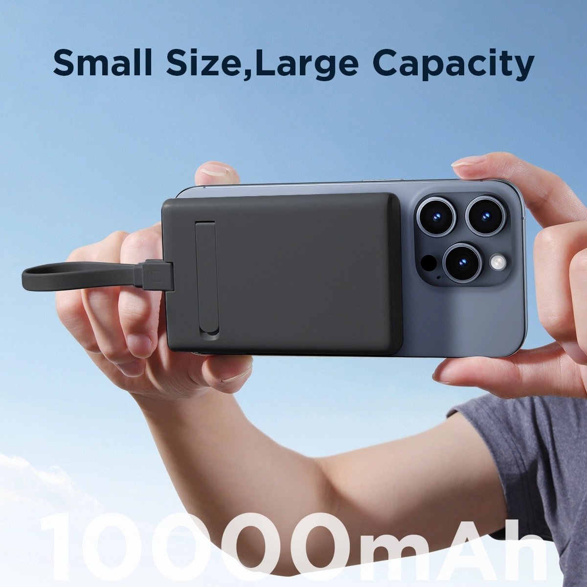 Joyroom JR - PBM01 20W Ασύρματο MagSafe PowerBank 10000mAh με Καλώδιο Type - C / Lightning και Σταντ - Black