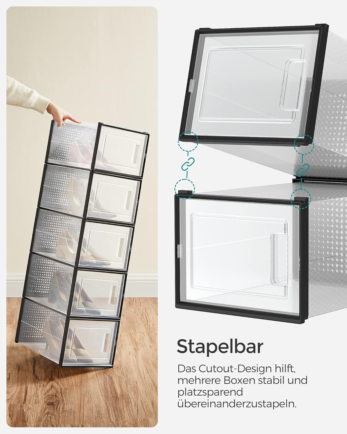 Songmics Σετ με 18 Κουτιά Αποθήκευσης Υποδημάτων - Black / Διάφανα - LSP007B18