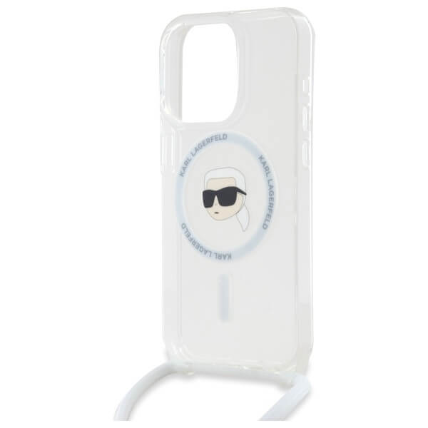 Karl Lagerfeld iPhone 16 Pro Max - Crossbody IML Karl Head - MagSafe Σκληρή Θήκη με Πλαίσιο Σιλικόνης και Λουράκι - Διάφανη - KLHMP16XHCKHNT